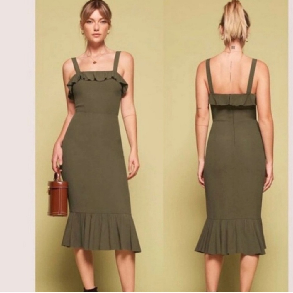 Reformation Olive Green Midi Dress